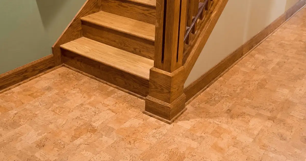 End of a staircase with cork flooring in Jackson, MS